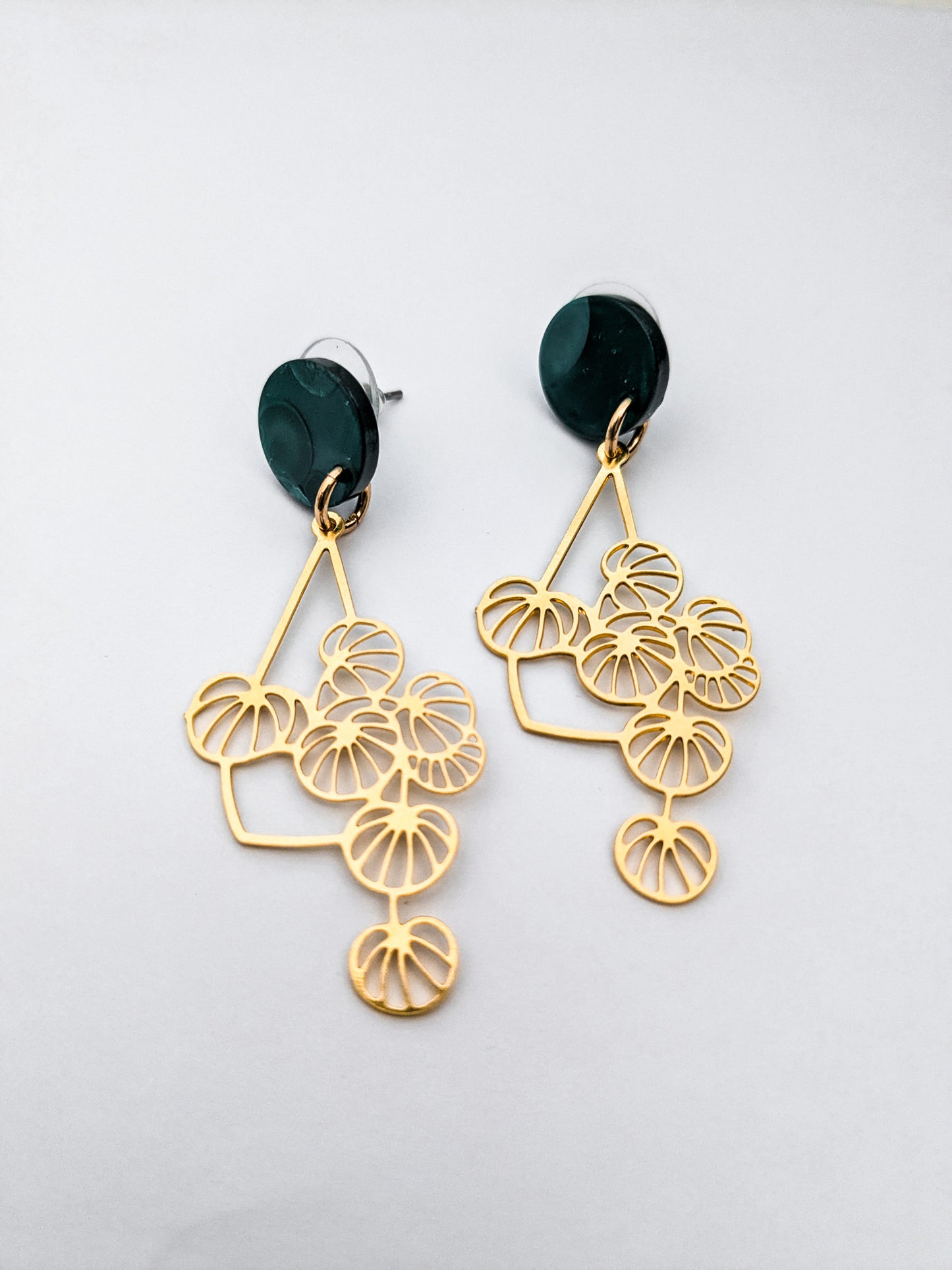 Botanical Green Leaf Plant Earrings