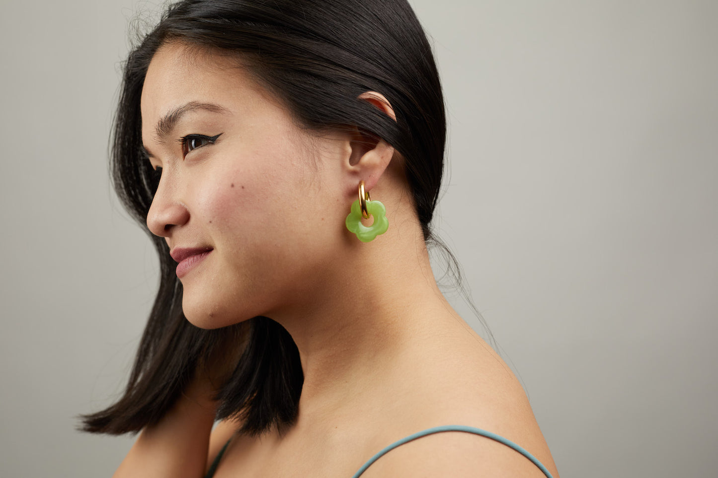 Green flower hoop earrings