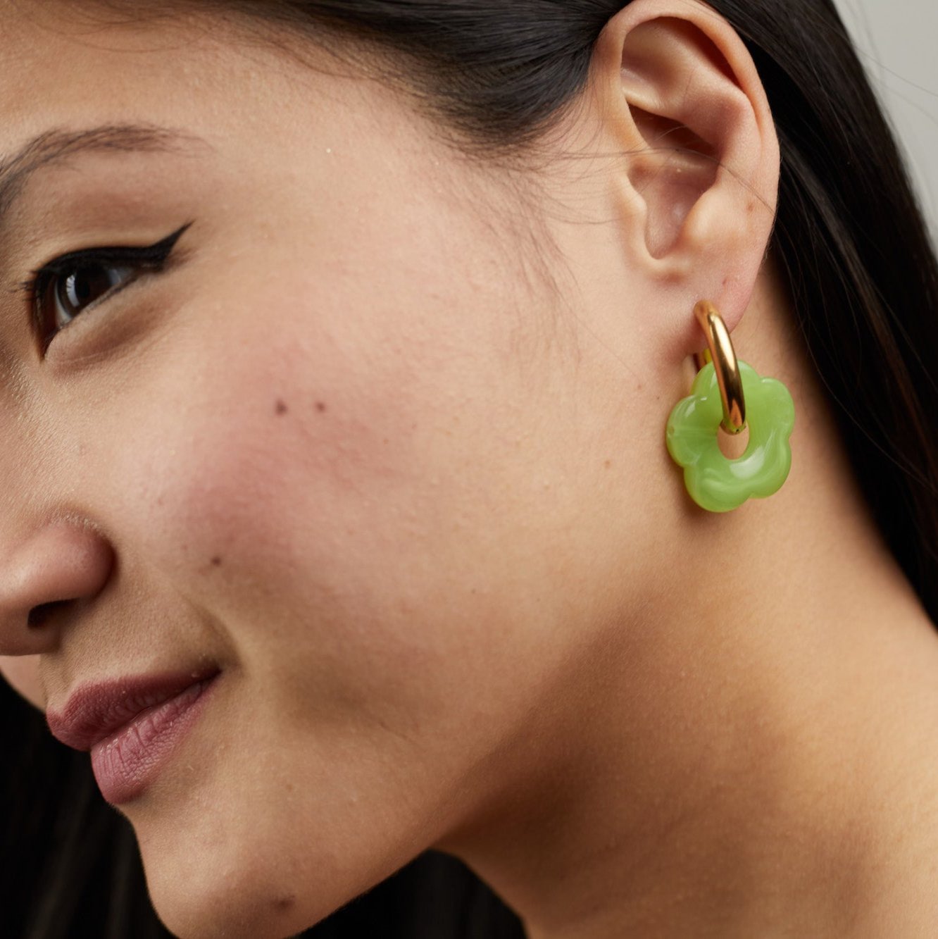 Green resin hoop earrings