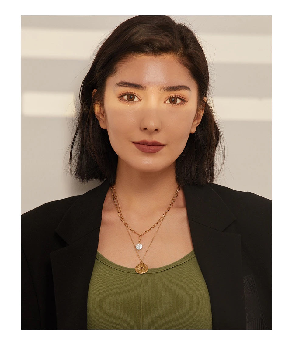everyday layered coin and pearl tarnish proof necklace