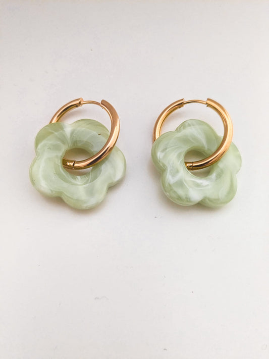 green flower hoops