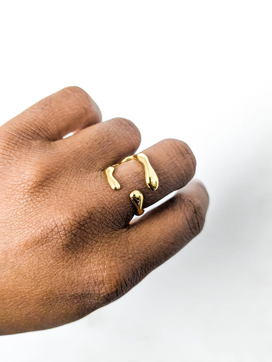 tarnish proof 18k adjustable molten metal drop ring