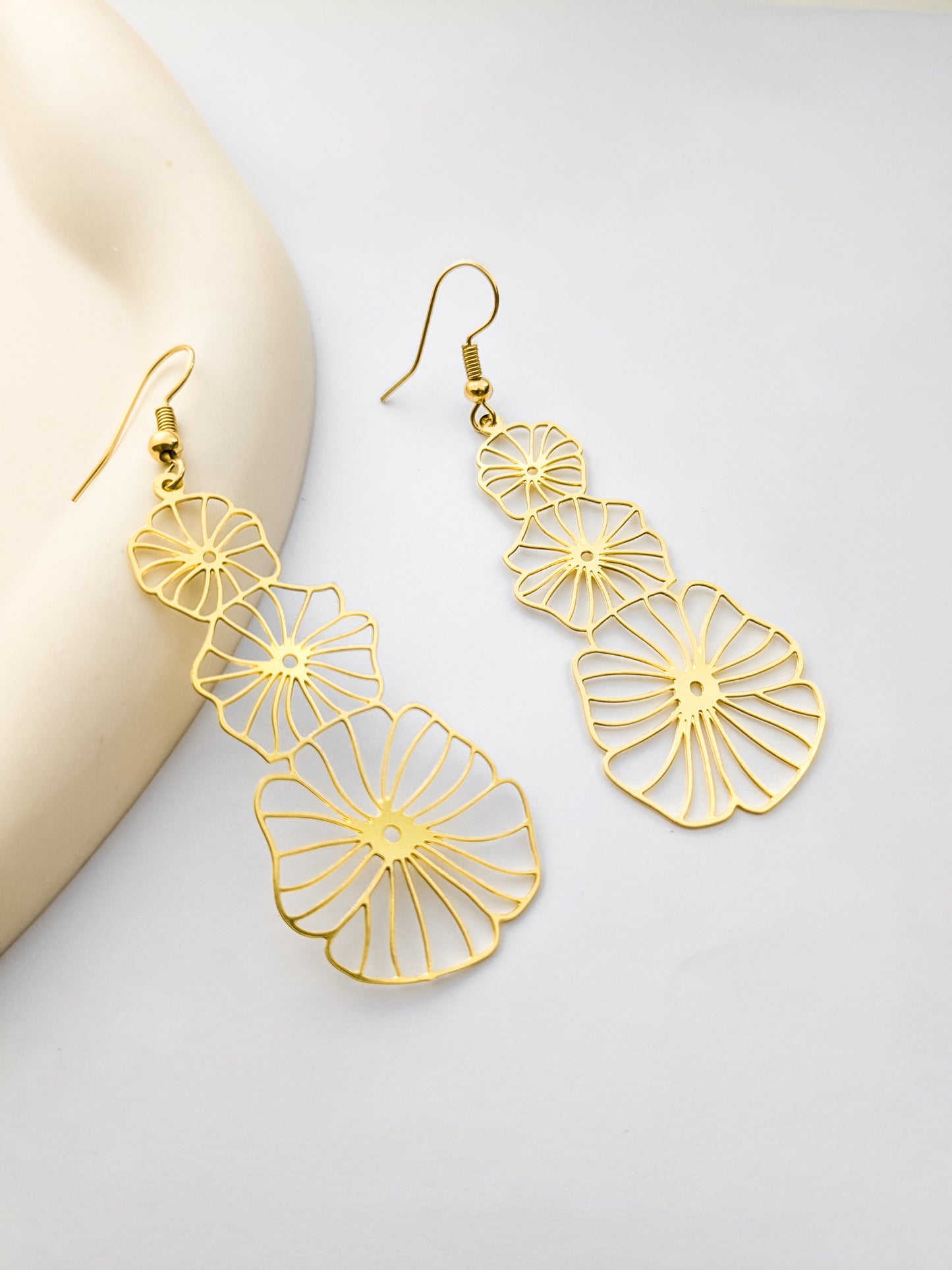 triple flower dangle earrings