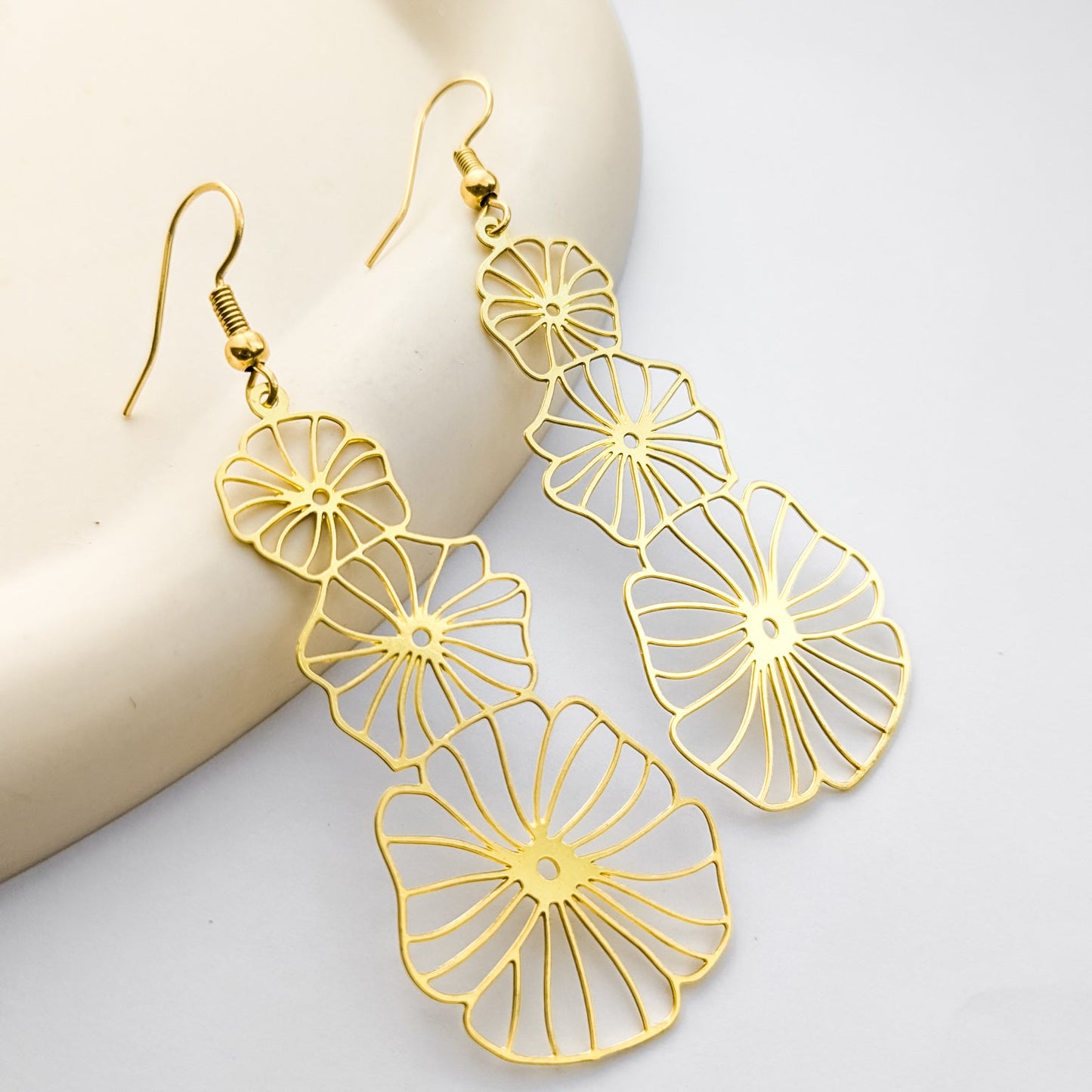 triple flower dangle statement earrings
