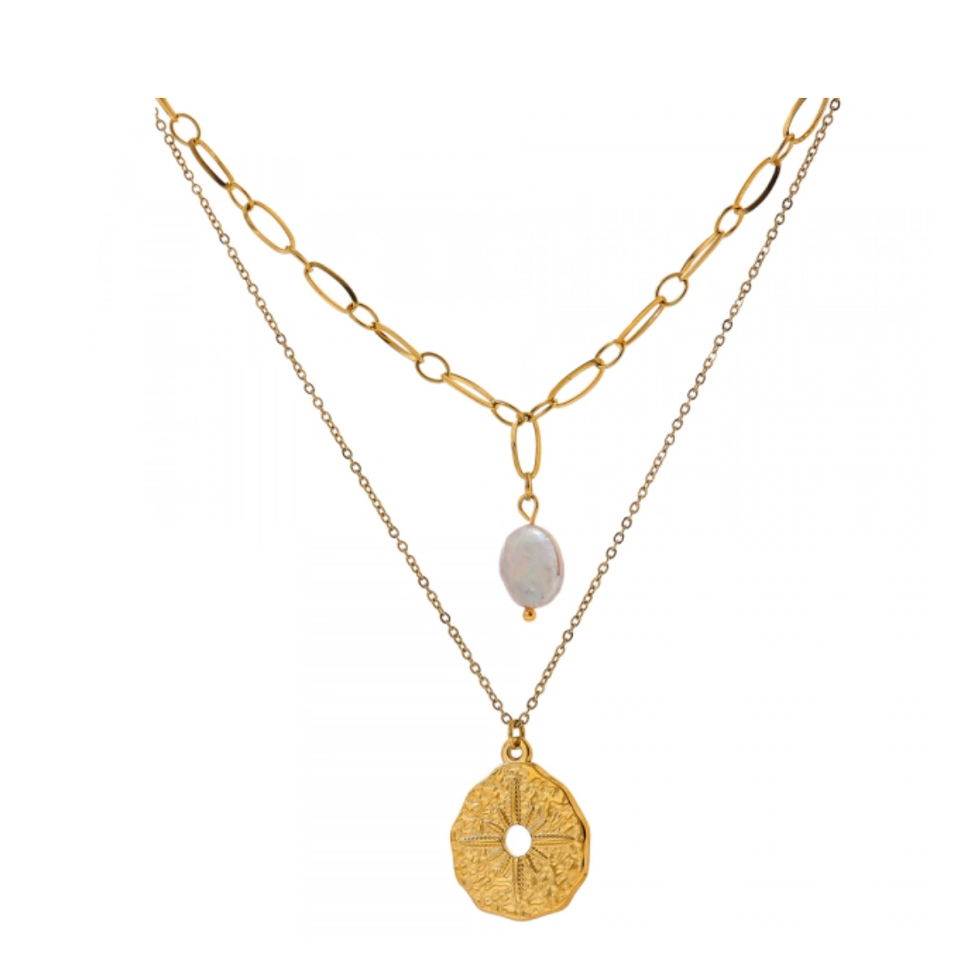 18k gold coin and pearl necklace