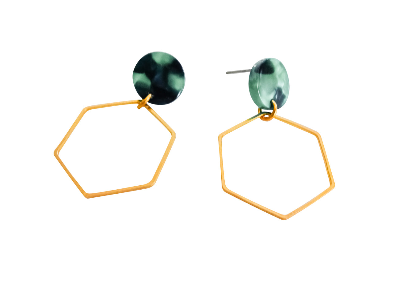 green hexagon studs