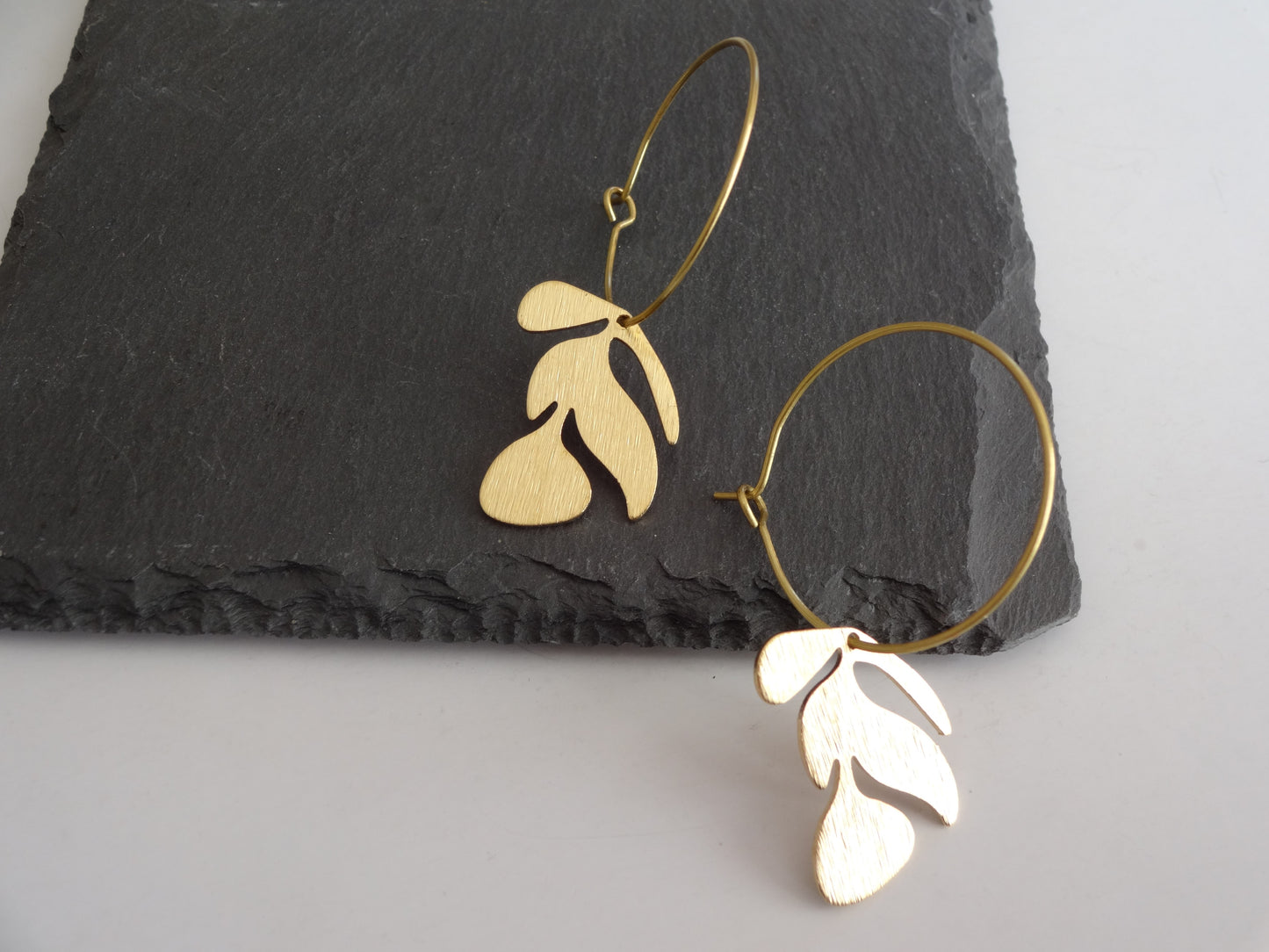 Flower leaf hoop earring