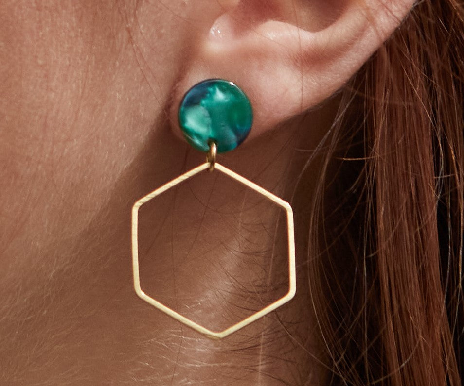 Green Hexagon Studs