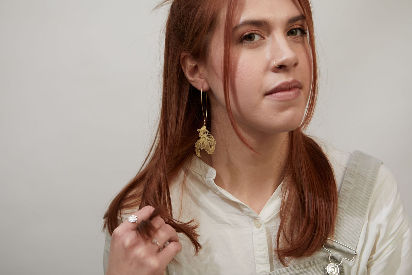 Brass Koi fish hoop earrings