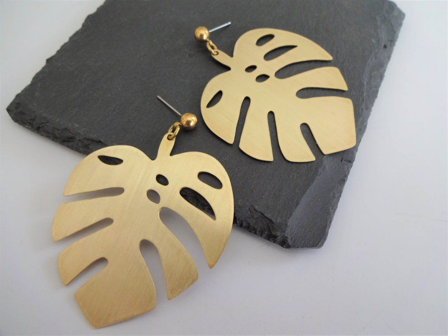 oversized monstera earrings