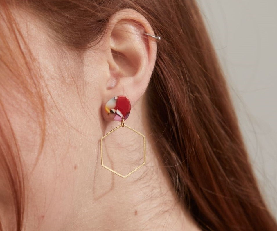Multi Coloured Hexagon Studs