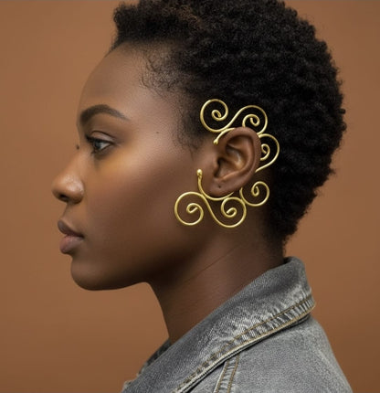 Adjustable gold scrollwork spiral ear cuff