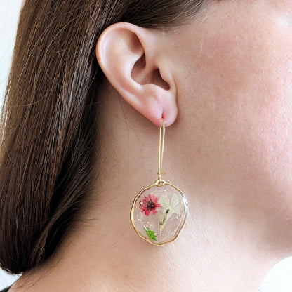 Pressed flower hoop earrings