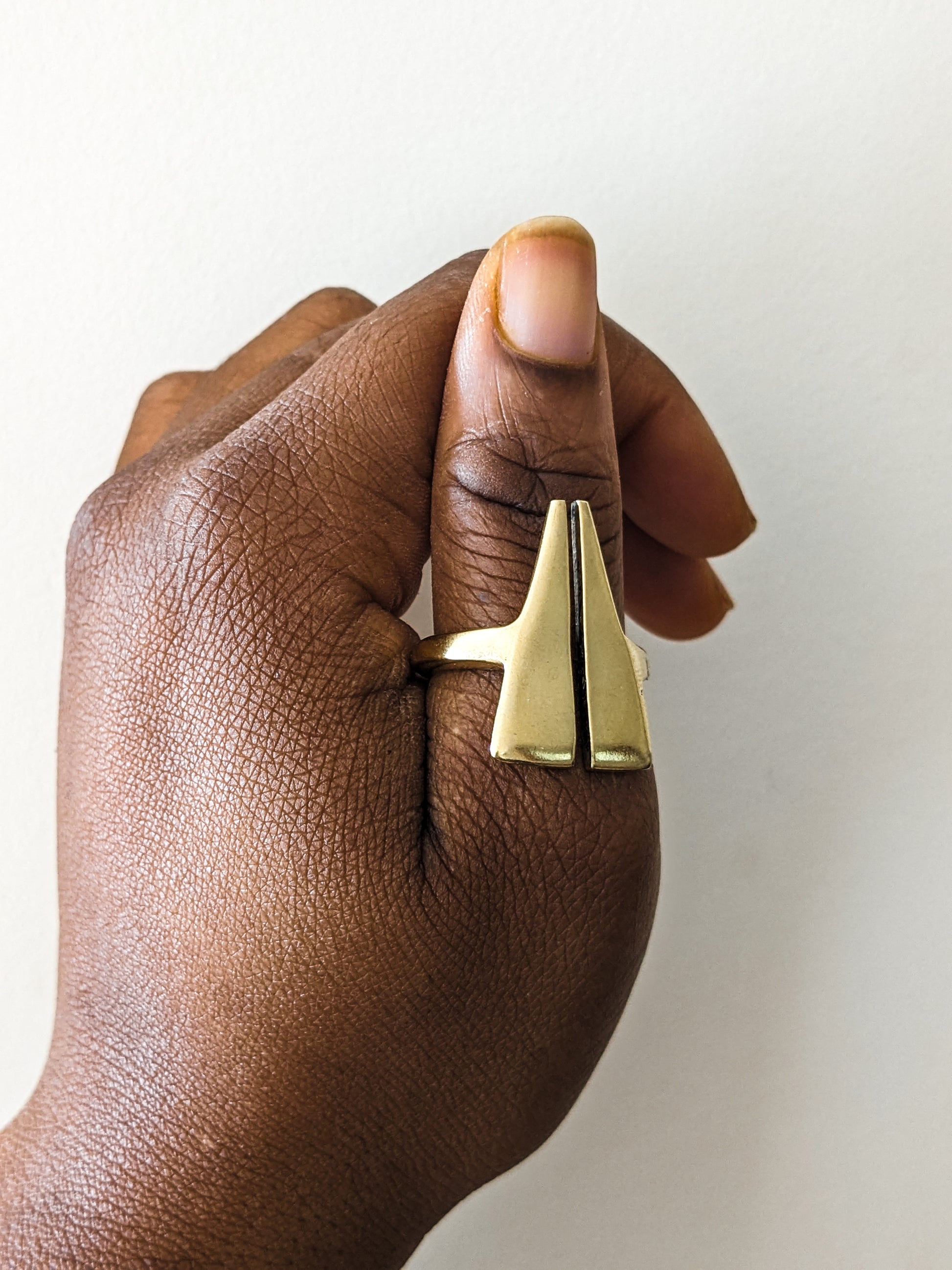 statement triangle gold brass ring