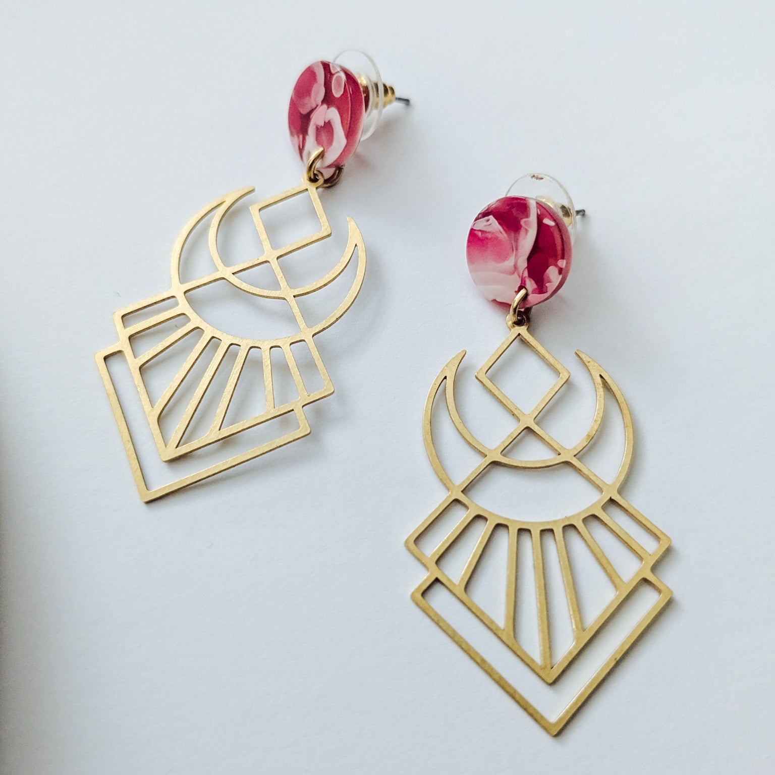 Pink Geometric stud Earrings