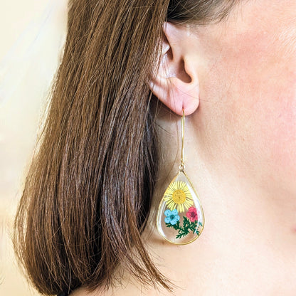 pressed flower drop earrings