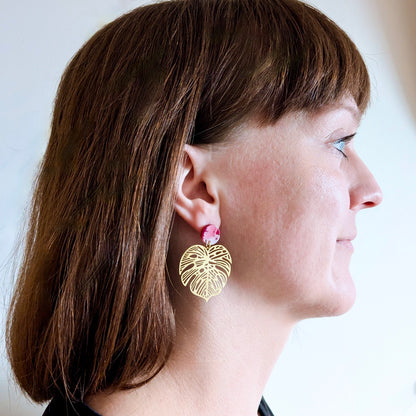 monstera leaf earrings