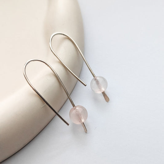 rose quartz silver hoop earrings