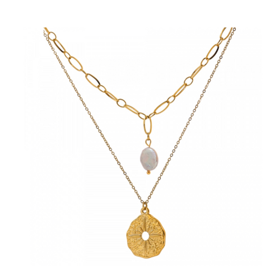 18k gold coin and pearl necklace