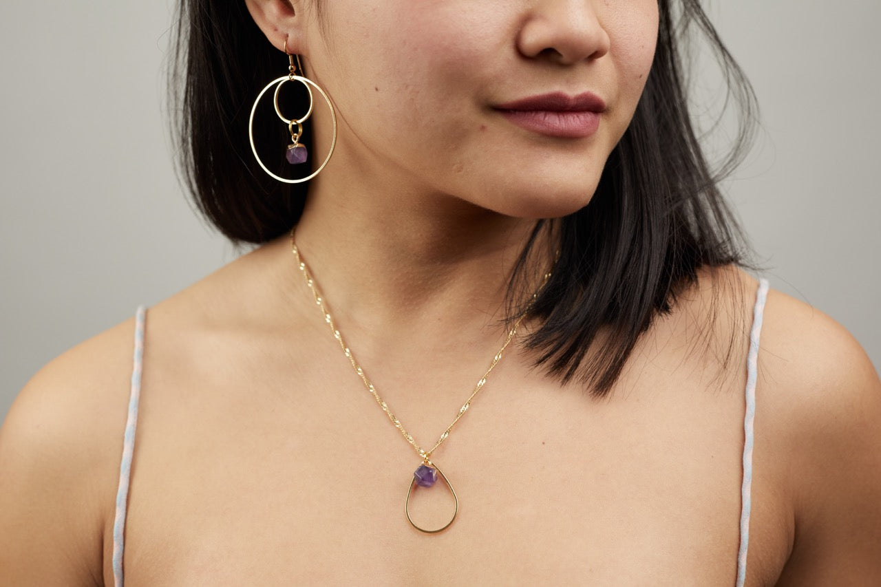 amethyst gemstone earrings and pendant