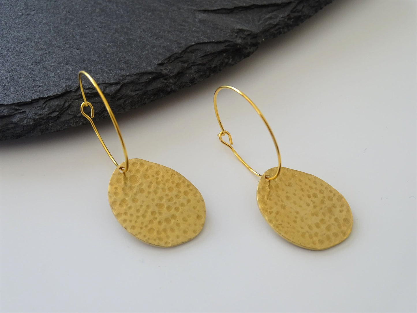 Gold hammered hoops